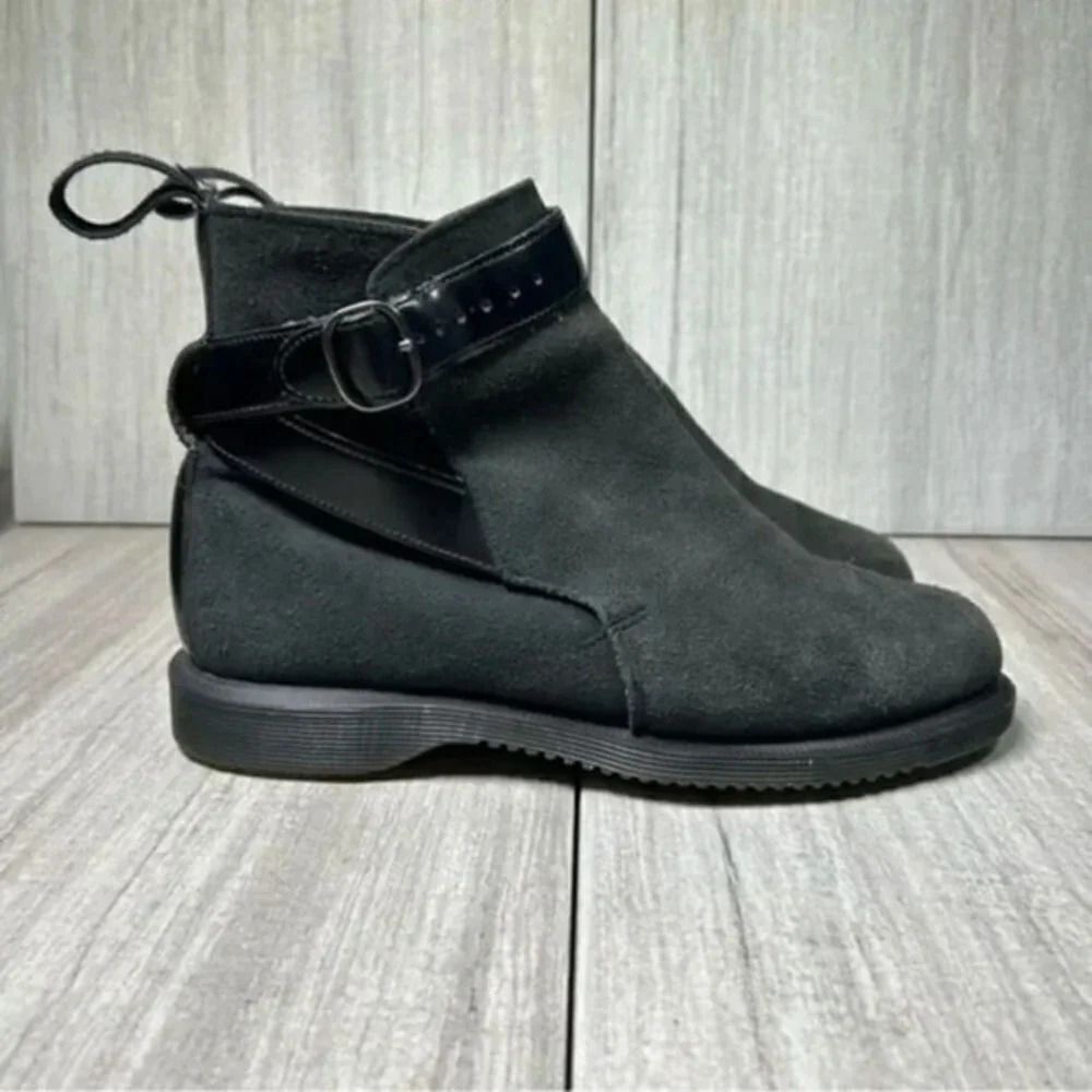 Dr. Martens Docs Teresa Black Suede Leather Slip On Buckle Boots Women’s Size 6